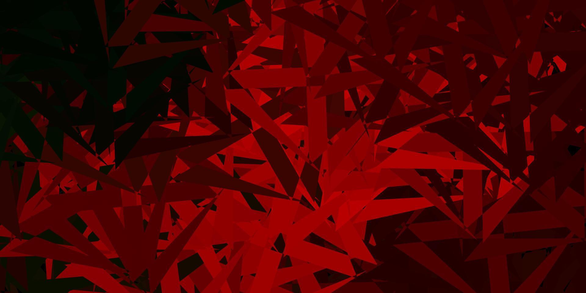 donkergroene, rode vectorachtergrond met driehoeken, lijnen. vector