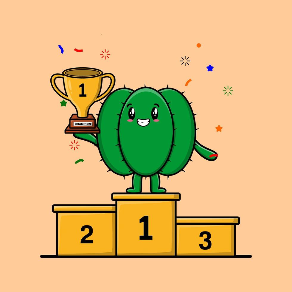 schattig tekenfilm cactus karakter net zo de eerste winnaar vector