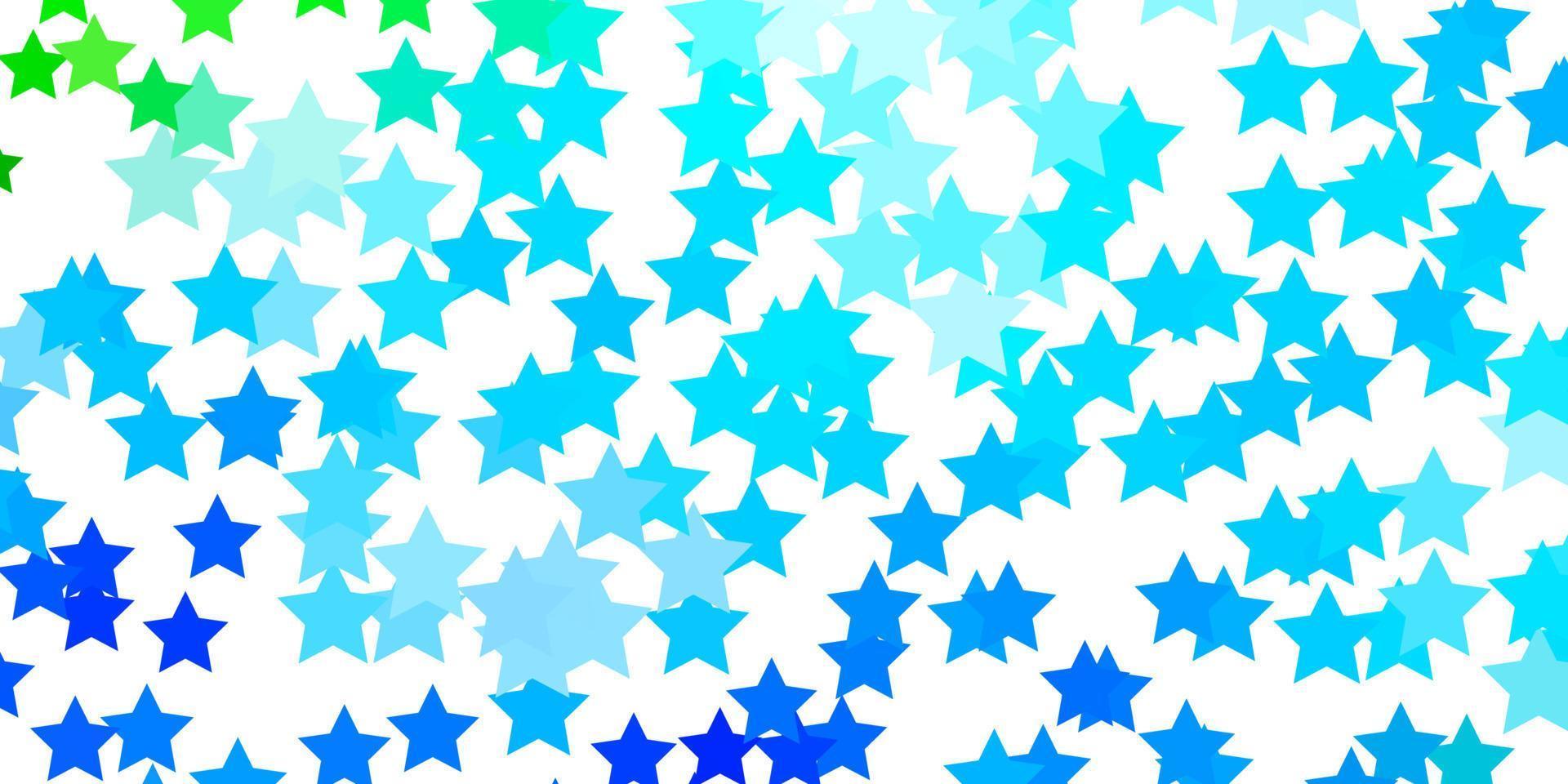 lichtblauwe, groene vectorachtergrond met kleine en grote sterren. vector