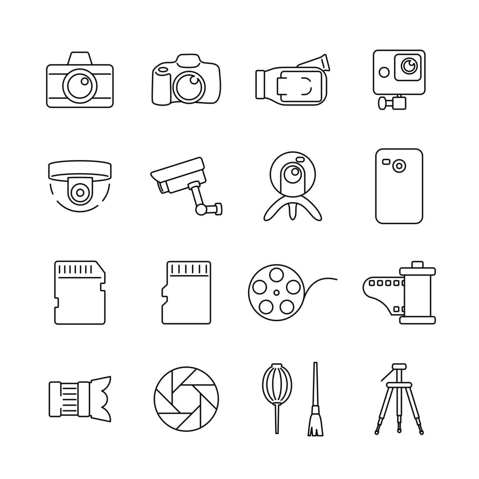 pictogrammen voor fotografie, video-opname-activiteiten vector