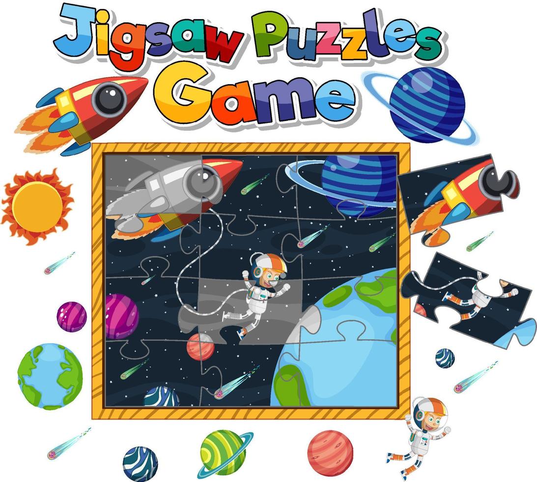 astronaut in ruimte foto puzzel spel sjabloon vector