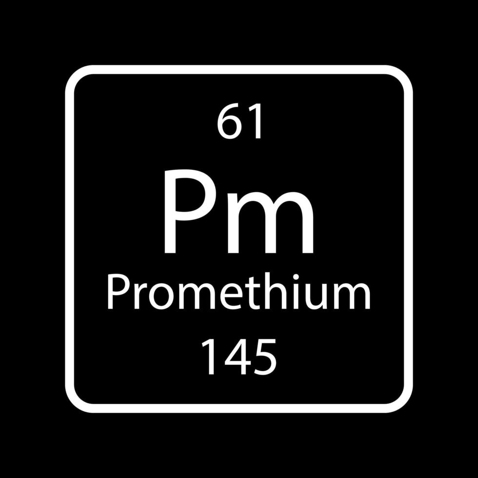 promethium symbool. scheikundig element van het periodiek systeem. vectorillustratie. vector