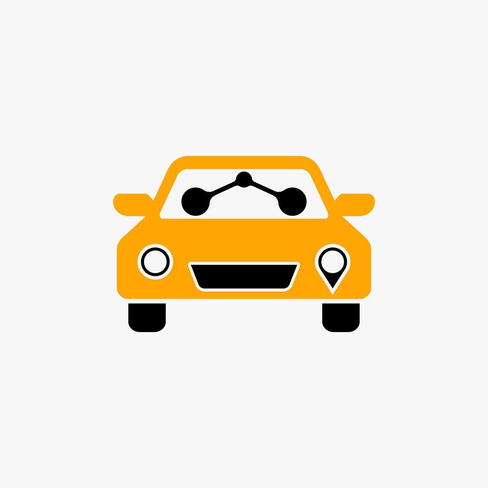 gemakkelijk en uniek voorkant mini klein taxi auto met twee passagiers beeld grafisch icoon logo ontwerp abstract concept vector voorraad. kan worden gebruikt net zo symbool verwant naar vervoer of mobiel