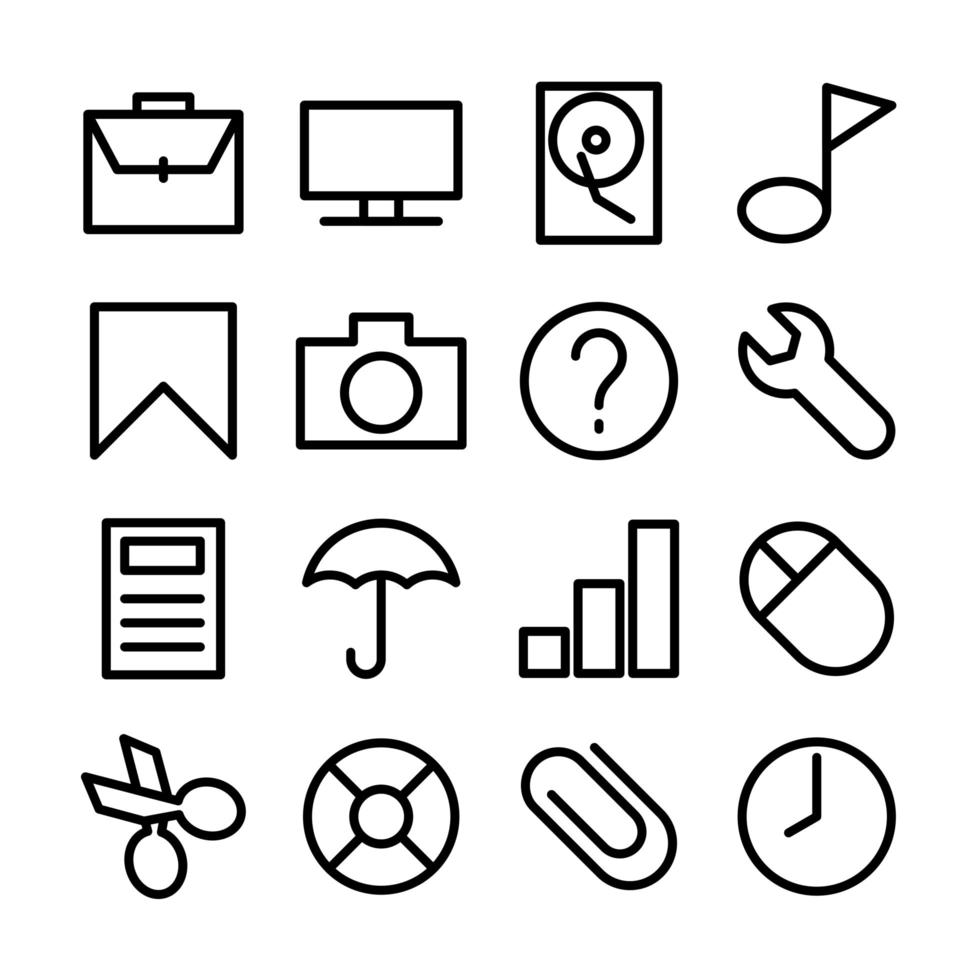 lijn icon set van besturingssysteem gebruikersinterface vector