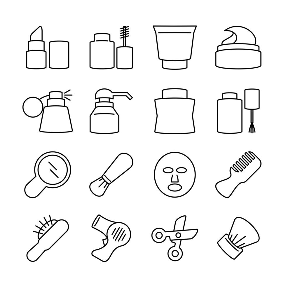 lijn icon set van cosmetica of schoonheidsbehandeling vector