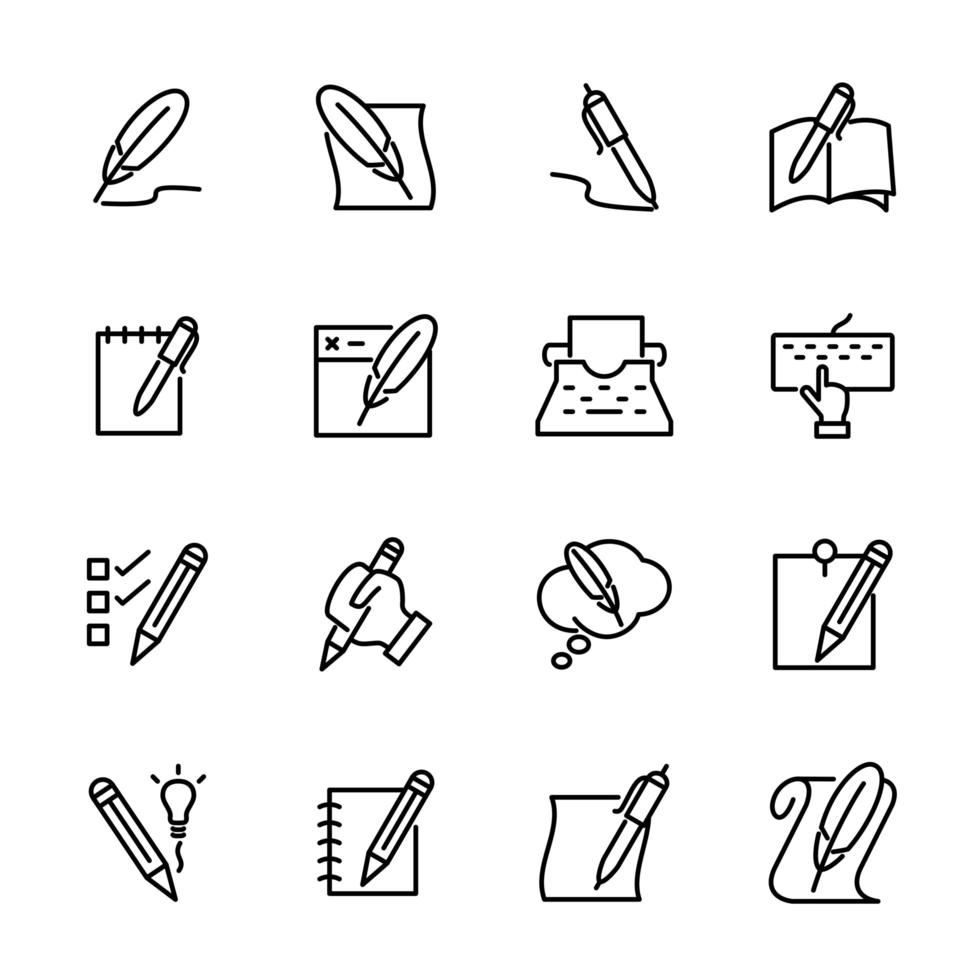 lijn icon set gerelateerd aan schrijfactiviteit vector