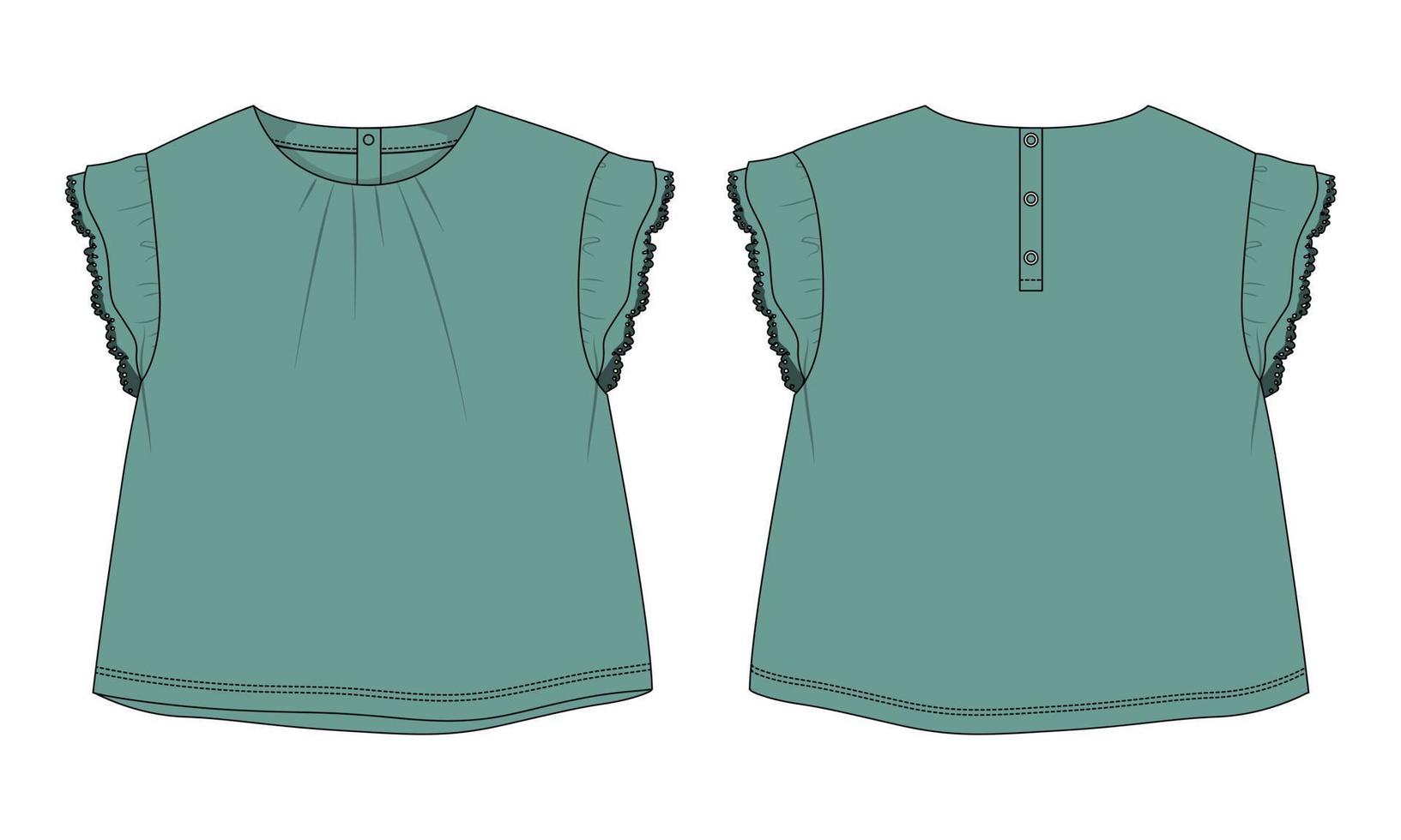 baby meisjes jurk ontwerp technisch vlak schetsen vector illustratie sjabloon. kleding kleding bespotten omhoog voorkant en terug keer bekeken