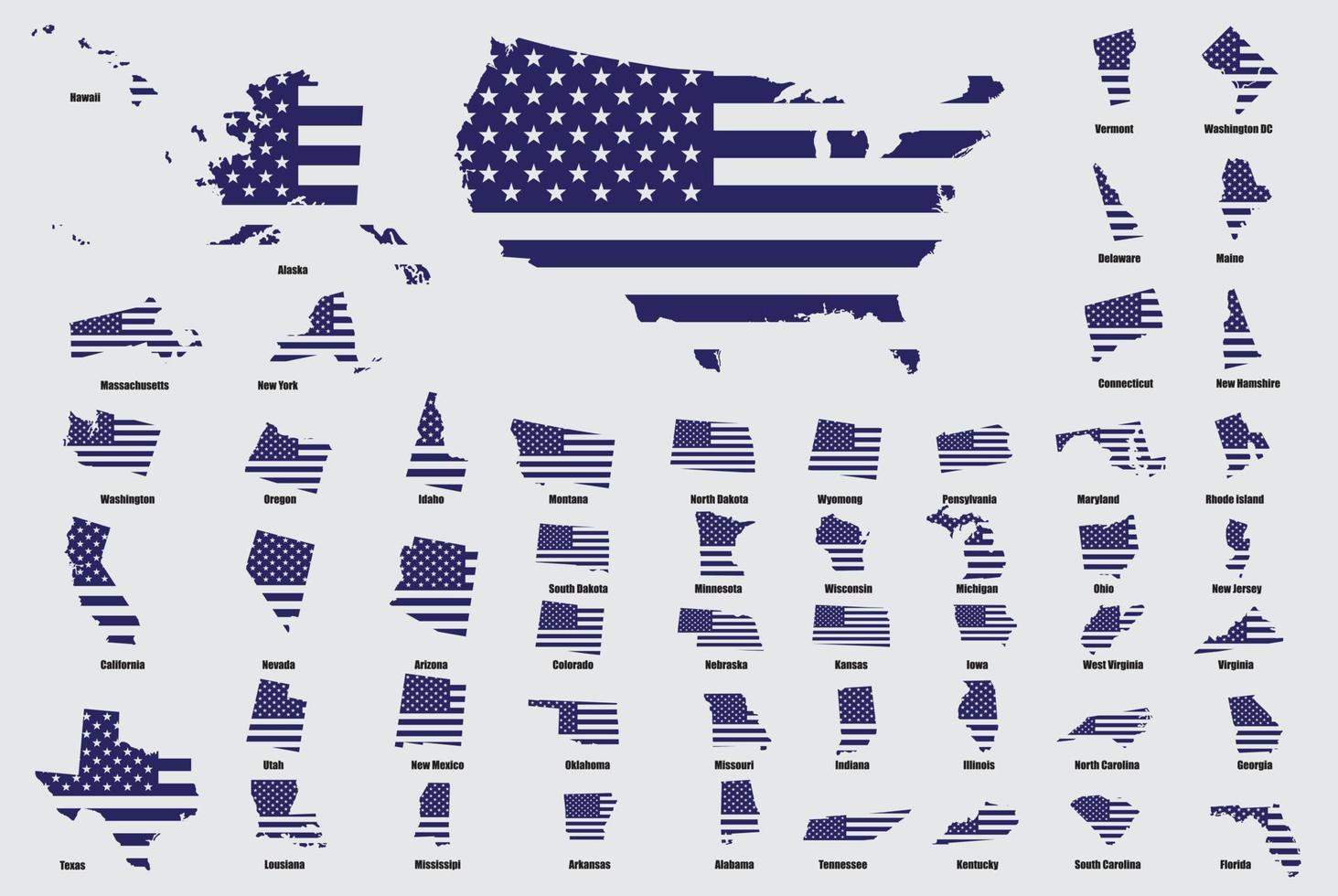 Verenigde staten van Amerika met elk staat kaart Aan Verenigde Staten van Amerika vlag. vector