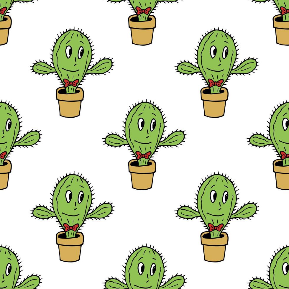 naadloos patroon met creatief glimlachen cactussen Aan wit achtergrond. vector afbeelding.
