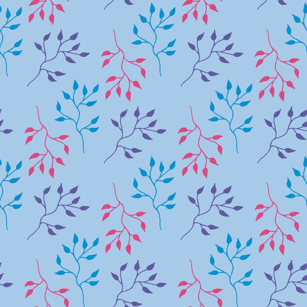 naadloos patroon met paars, roze en blauw takken Aan licht blauw achtergrond. vector afbeelding.