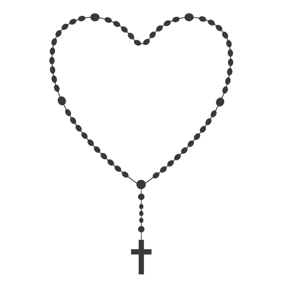 rozenkrans kralen silhouet. gebed hart vormig sieraden voor meditatie. Katholiek chaplet met een kruis. religie symbool. vector illustratie.
