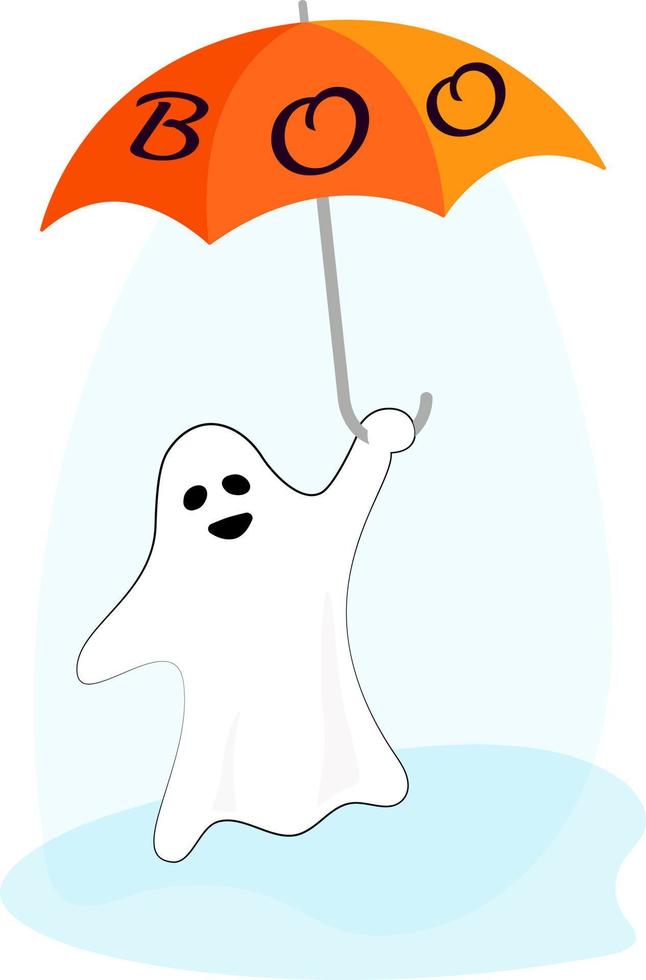 halloween clip art van schattig grappig tekenfilm geest met boe, oranje paraplu Aan een geïsoleerd achtergrond. spookachtig achtergrond voor halloween viering, textiel, achtergronden, omhulsel papier, scrapbooken. vector