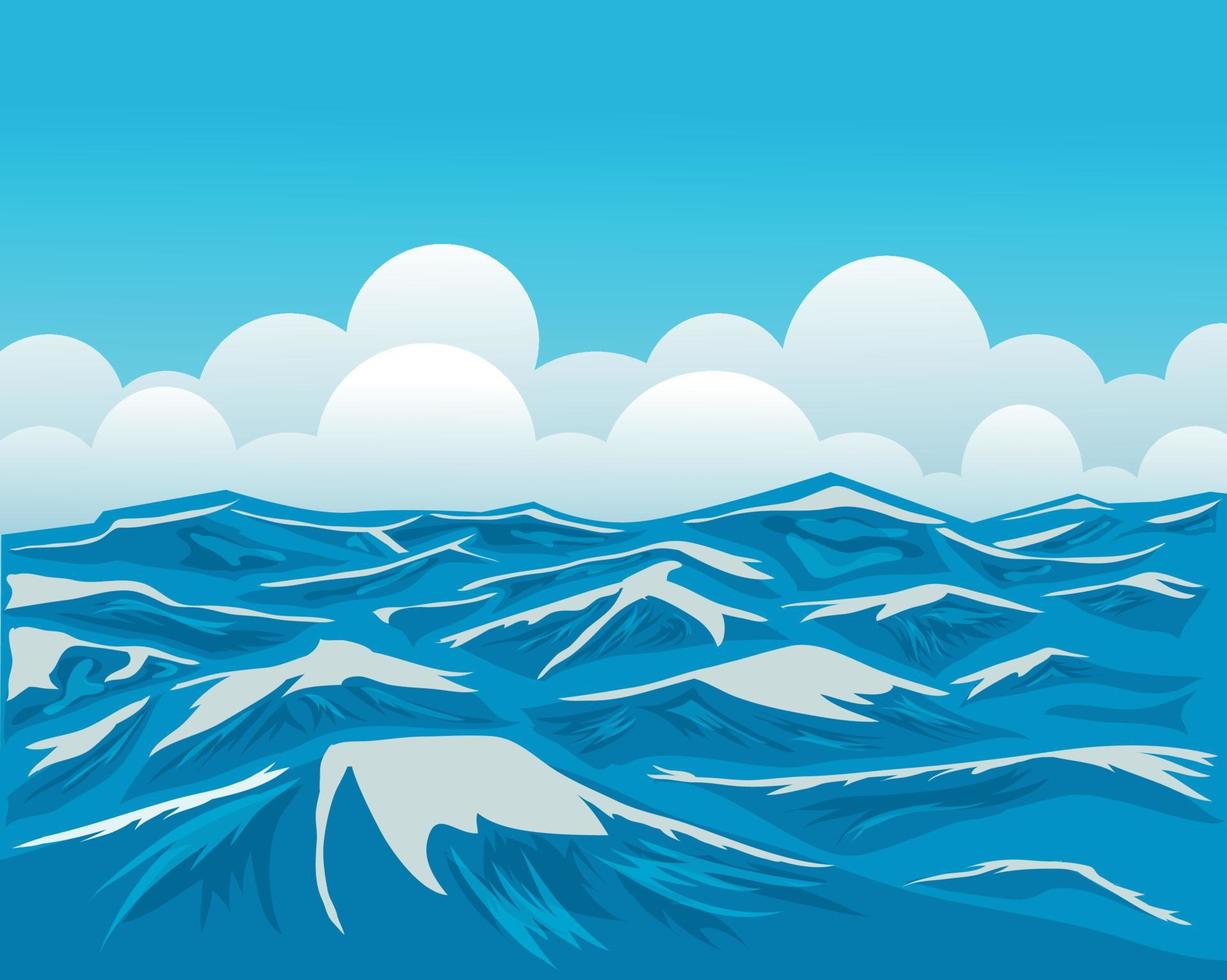 illustratie van de zee in details met wolken vector