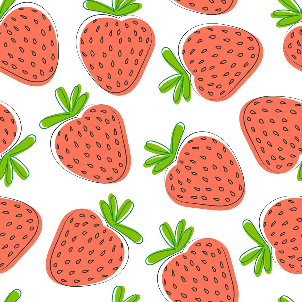 kleurrijk aardbei naadloos patroon geïsoleerd Aan wit achtergrond. tekening vector kleding stof afdrukken sjabloon met rood bessen. hand- getrokken sappig fruit pakket ontwerp.