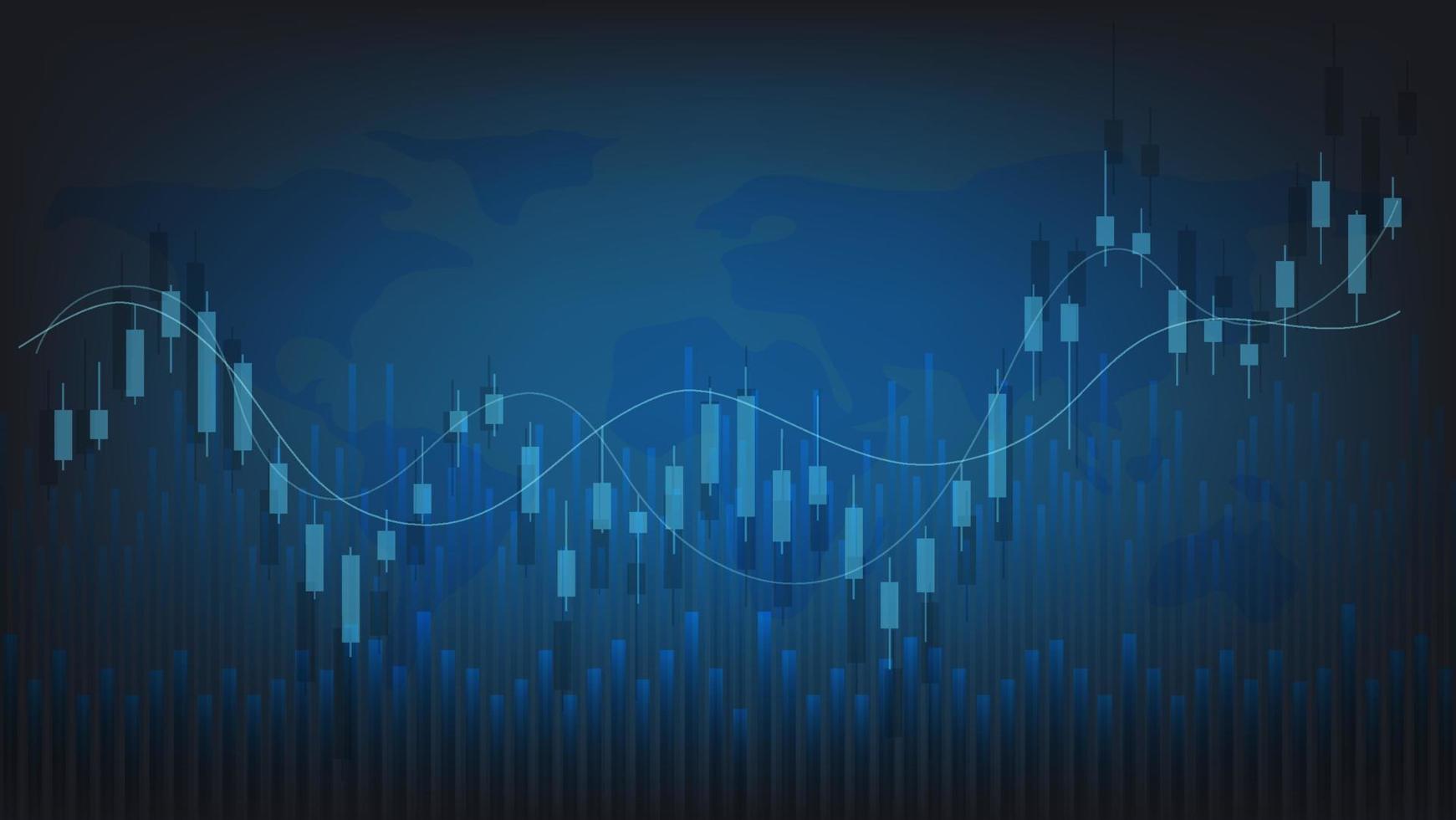 economie situatie concept. financieel bedrijf statistieken met bar diagram en kandelaar tabel tonen voorraad markt prijs en valuta uitwisseling Aan blauw achtergrond vector