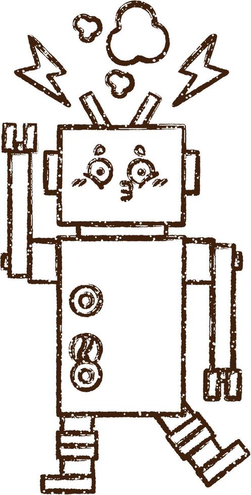 gekke robot houtskooltekening vector