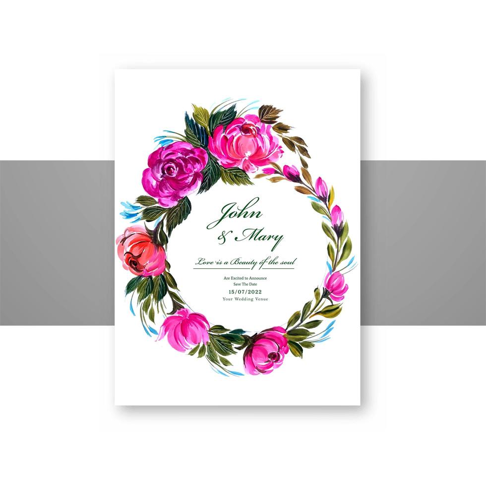 mooie ronde bloemen bruiloft kaart frame vector