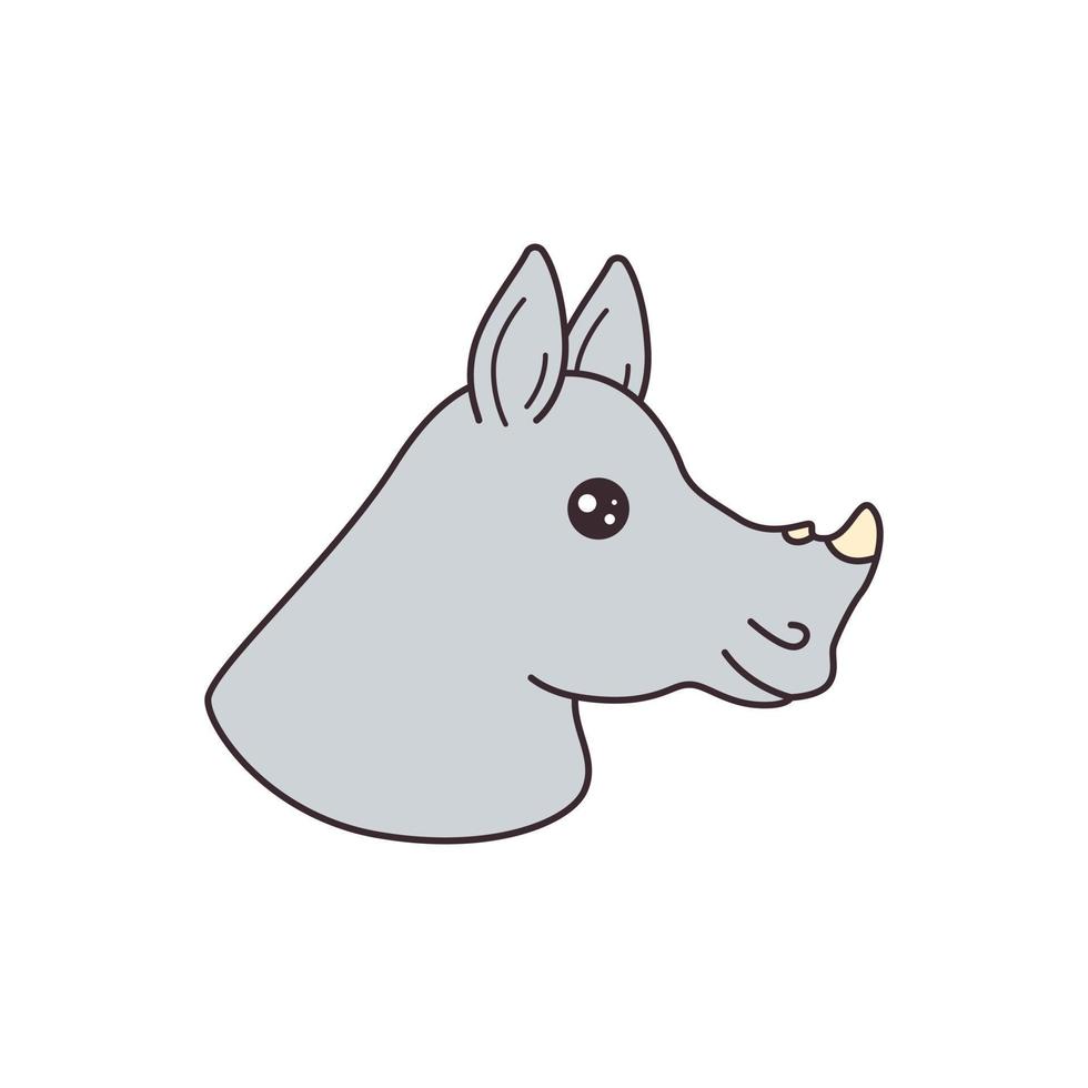 tekenfilm schattig baby neushoorn hoofd vector illustratie voor sticker, insigne of textiel