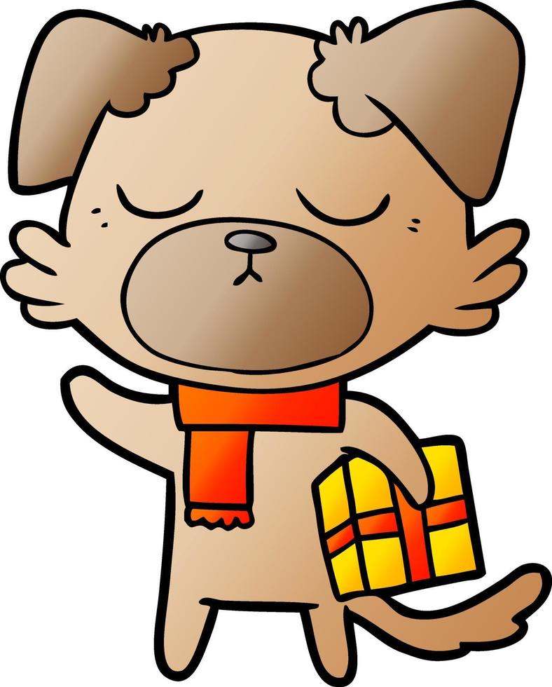 schattig tekenfilm hond met Kerstmis Cadeau vector