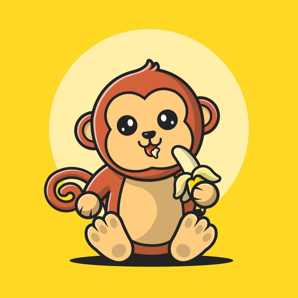 schattig aap aan het eten banaan tekenfilm vector icoon illustratie. dier voedsel icoon concept geïsoleerd premie vector. vlak tekenfilm stijl