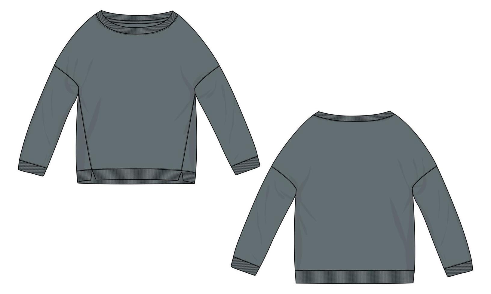 lang mouw Dames sweater technisch mode vlak schetsen vector illustratie sjabloon voorkant en terug keer bekeken. kleding kleding bespotten omhoog vrouwen unisex cad.