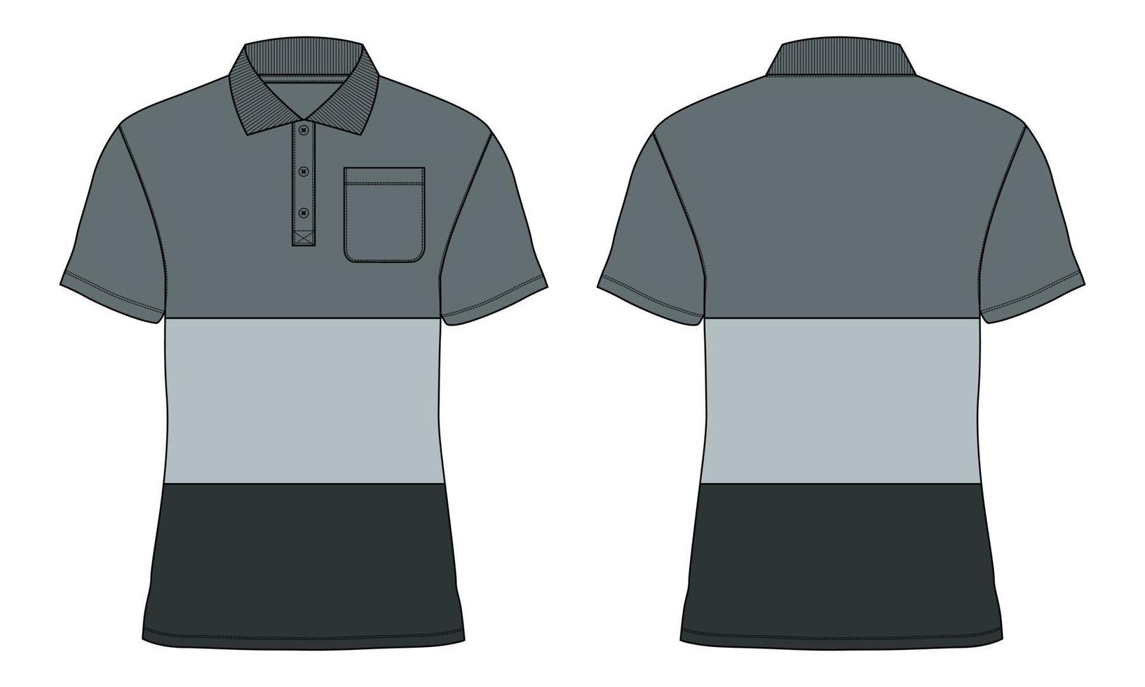 kort mouw polo overhemd met besnoeiing en naaien algemeen technisch mode vlak schetsen vector illustratie sjabloon voorkant, terug keer bekeken. kleding kleding ontwerp bespotten omhoog polo t overhemd cad.