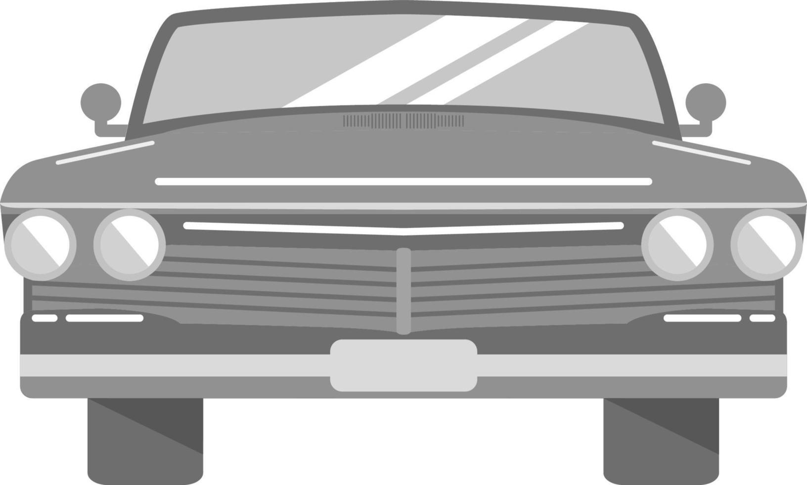 retro de wijnoogst auto de voorkant visie Aan koplampen en een voorruit en een voorkant rooster. in vlak stijl. een voertuig icoon concept voor de websites. vector