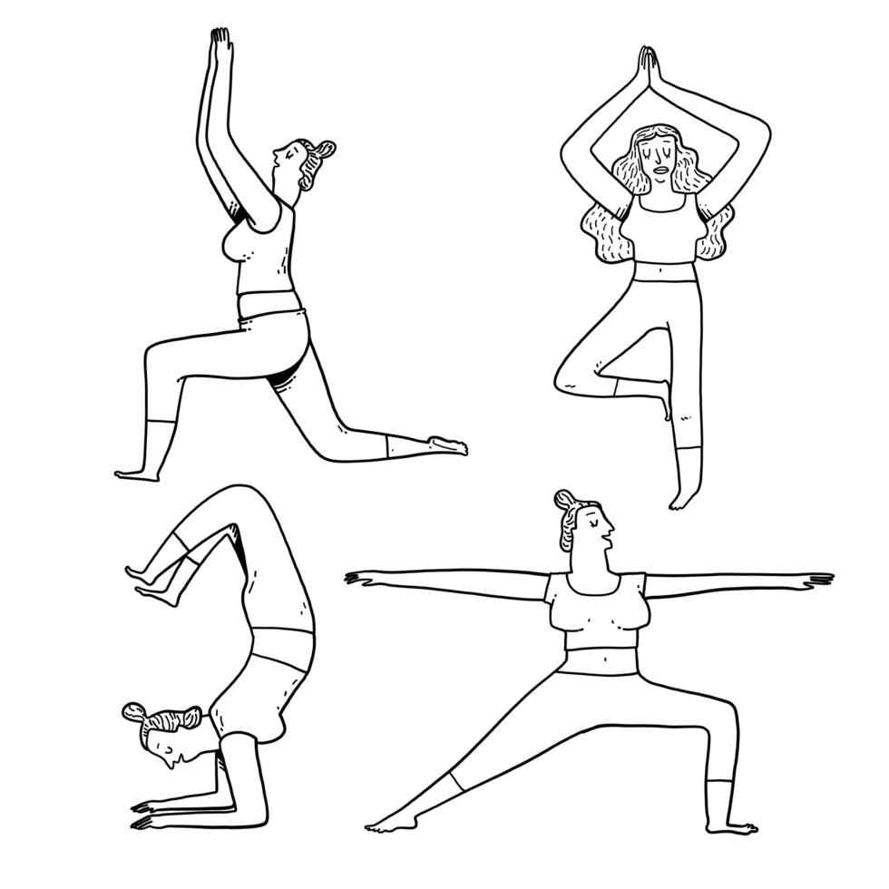 yoga-oefeningen vormen in kaderstijl vector