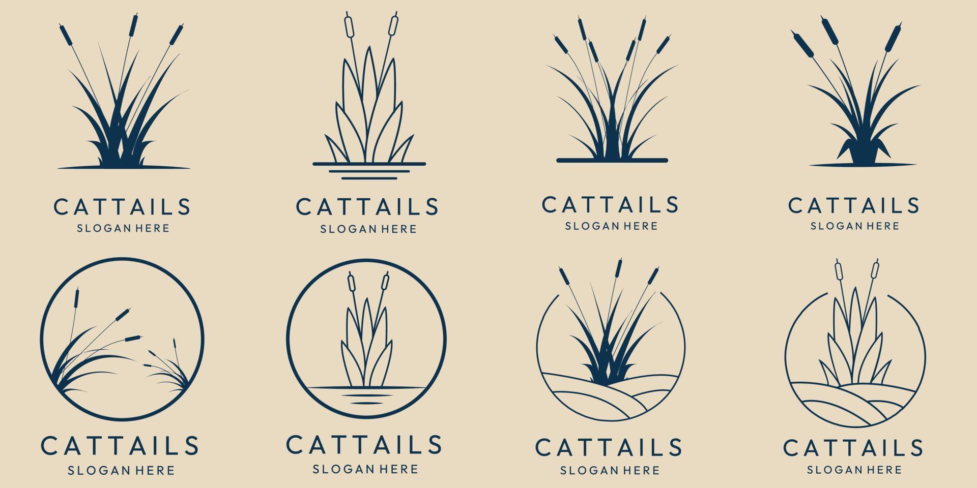 reeks cattail vintage, lijn kunst logo, icoon en symbool, met embleem vector illustratie ontwerp