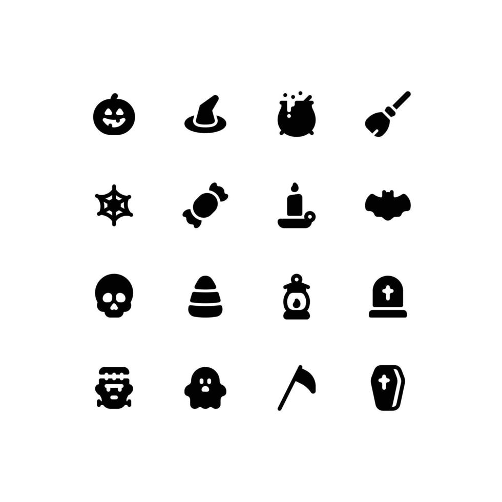 schattig halloween solide glyph icoon reeks met de spookachtig seizoen verwant pictogrammen vector