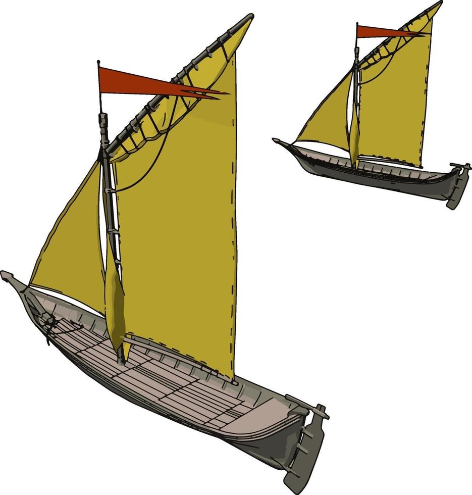 klein geel schip, illustratie, vector Aan wit achtergrond.