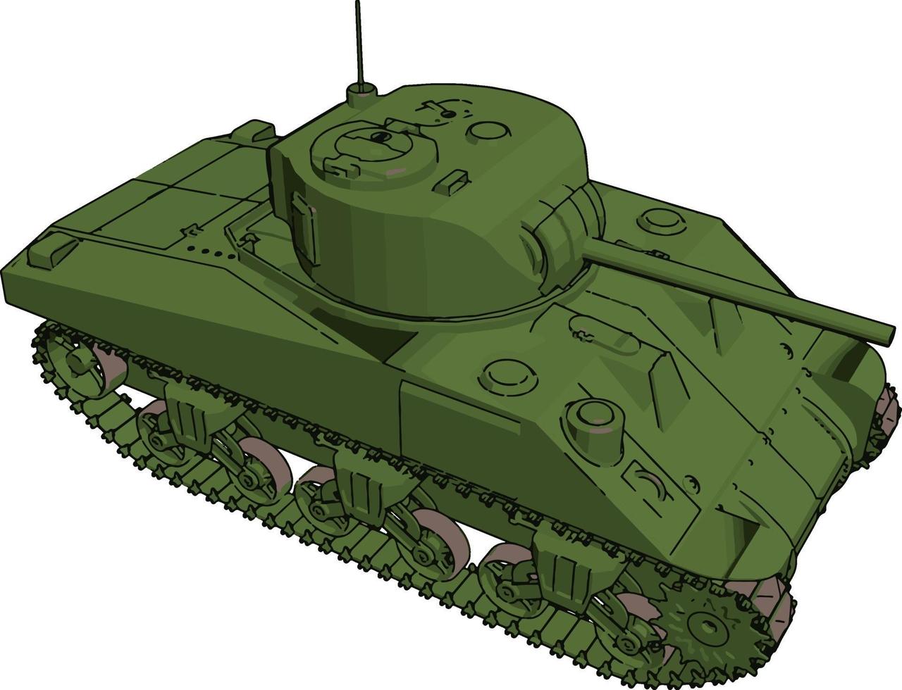 groen leger tank, illustratie, vector Aan wit achtergrond.