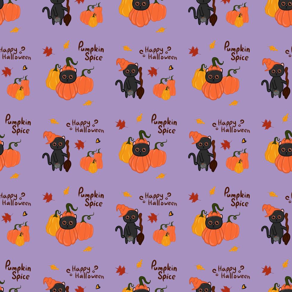 halloween kawaii kat met kostuum vector naadloos patroon