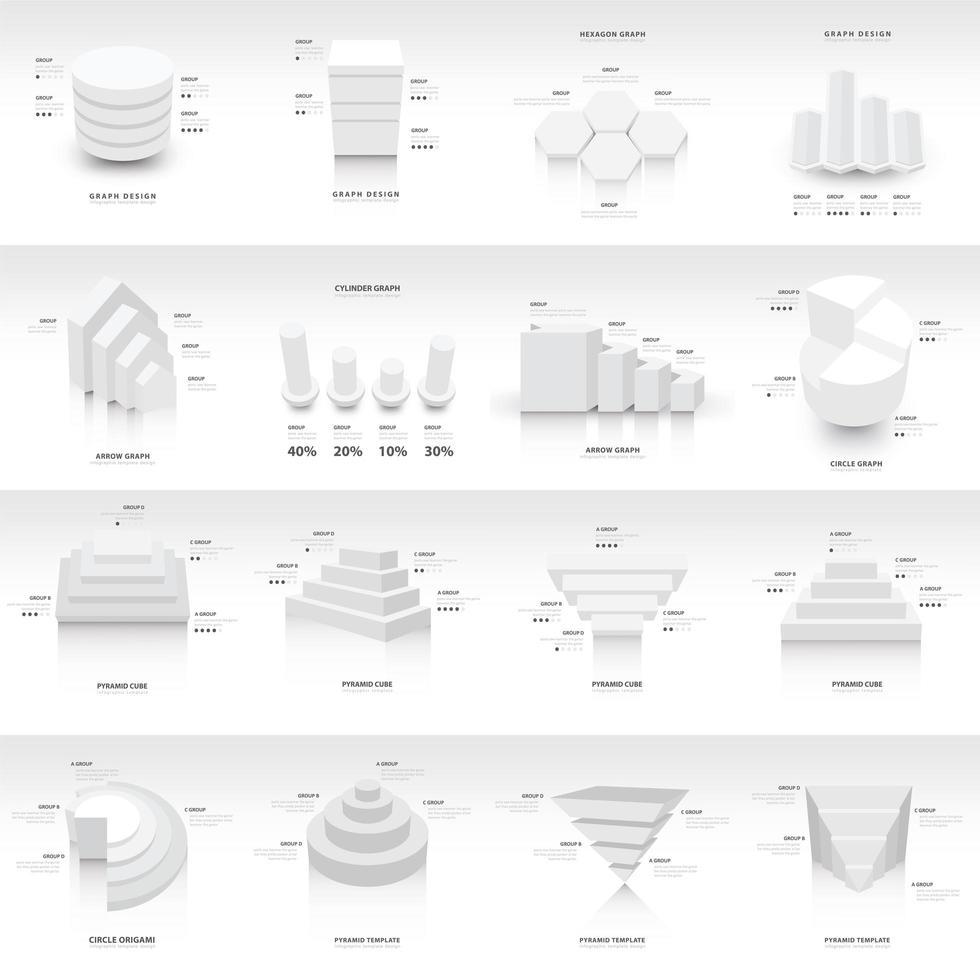witte infographic 3D-sjabloon in verschillende vormen vector