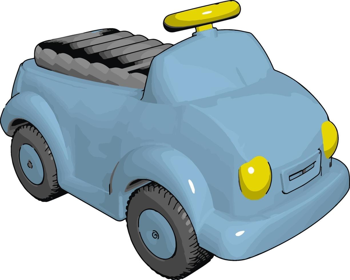 klein blauw auto, illustratie, vector Aan wit achtergrond.