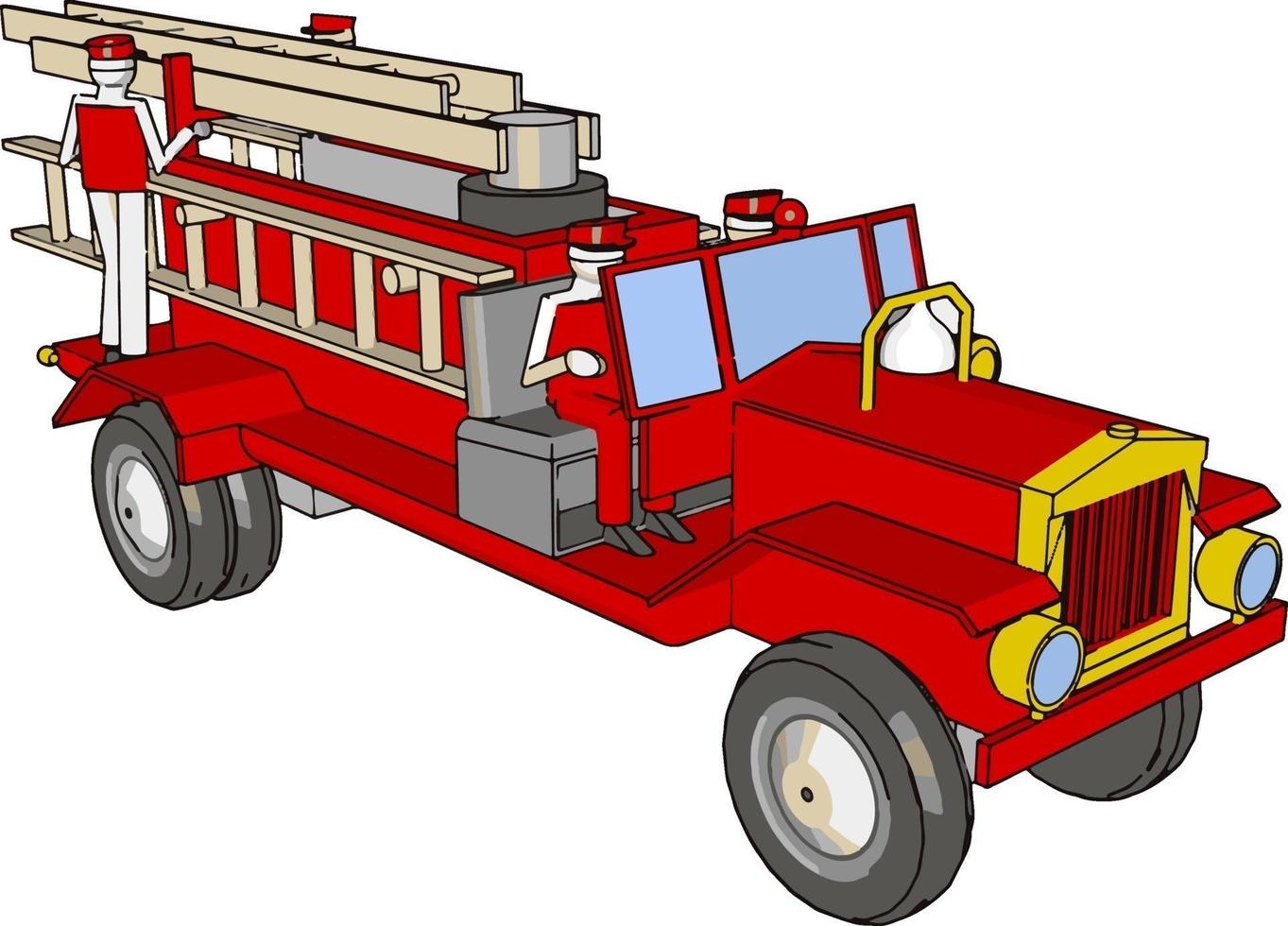 rood brandweerwagens, illustratie, vector Aan wit achtergrond.