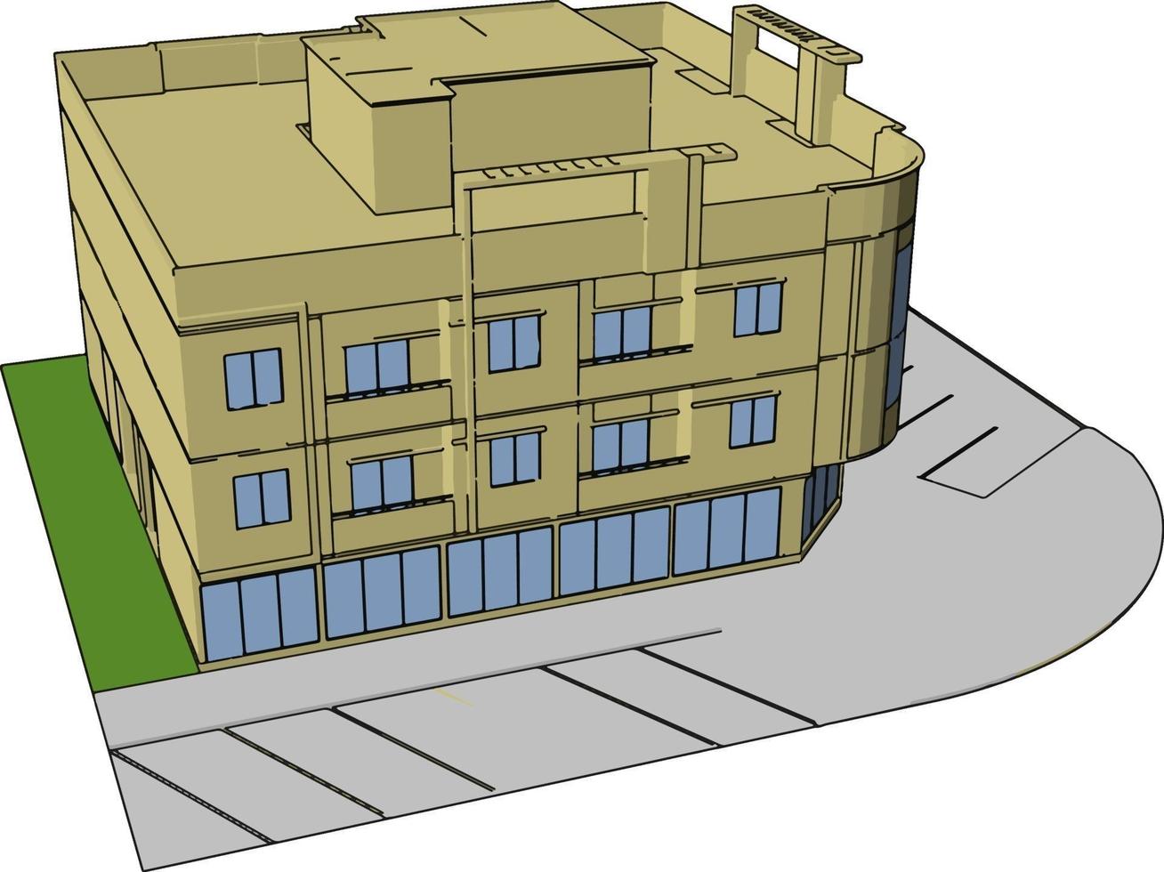 complex gebouw, illustratie, vector Aan wit achtergrond.