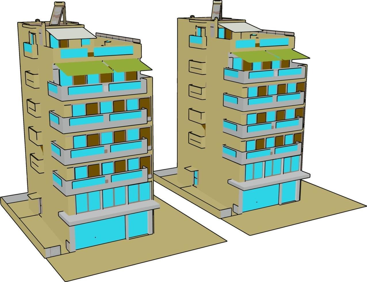 woon- gebouw, illustratie, vector Aan wit achtergrond.