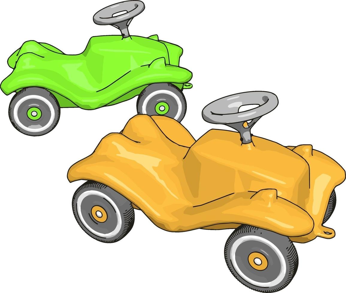 groen en geel kinderen auto, illustratie, vector Aan wit achtergrond.