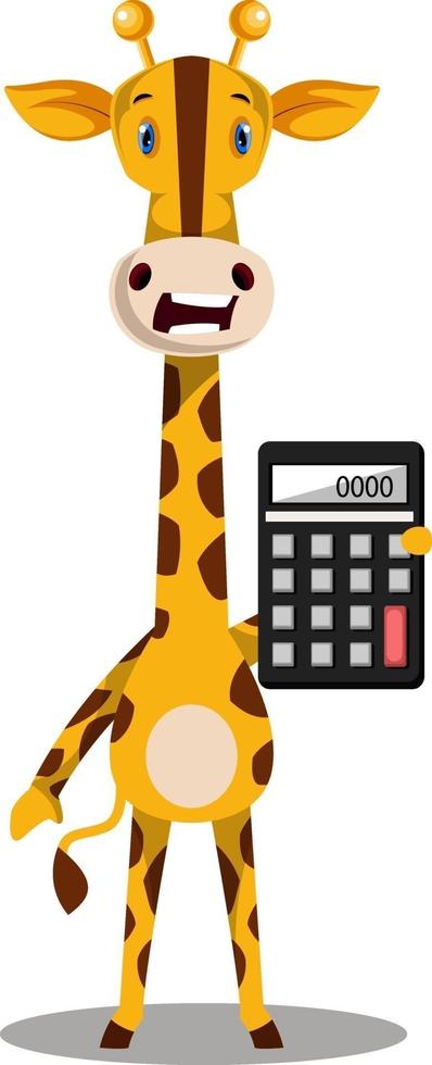 giraffe met rekenmachine, illustratie, vector Aan wit achtergrond.