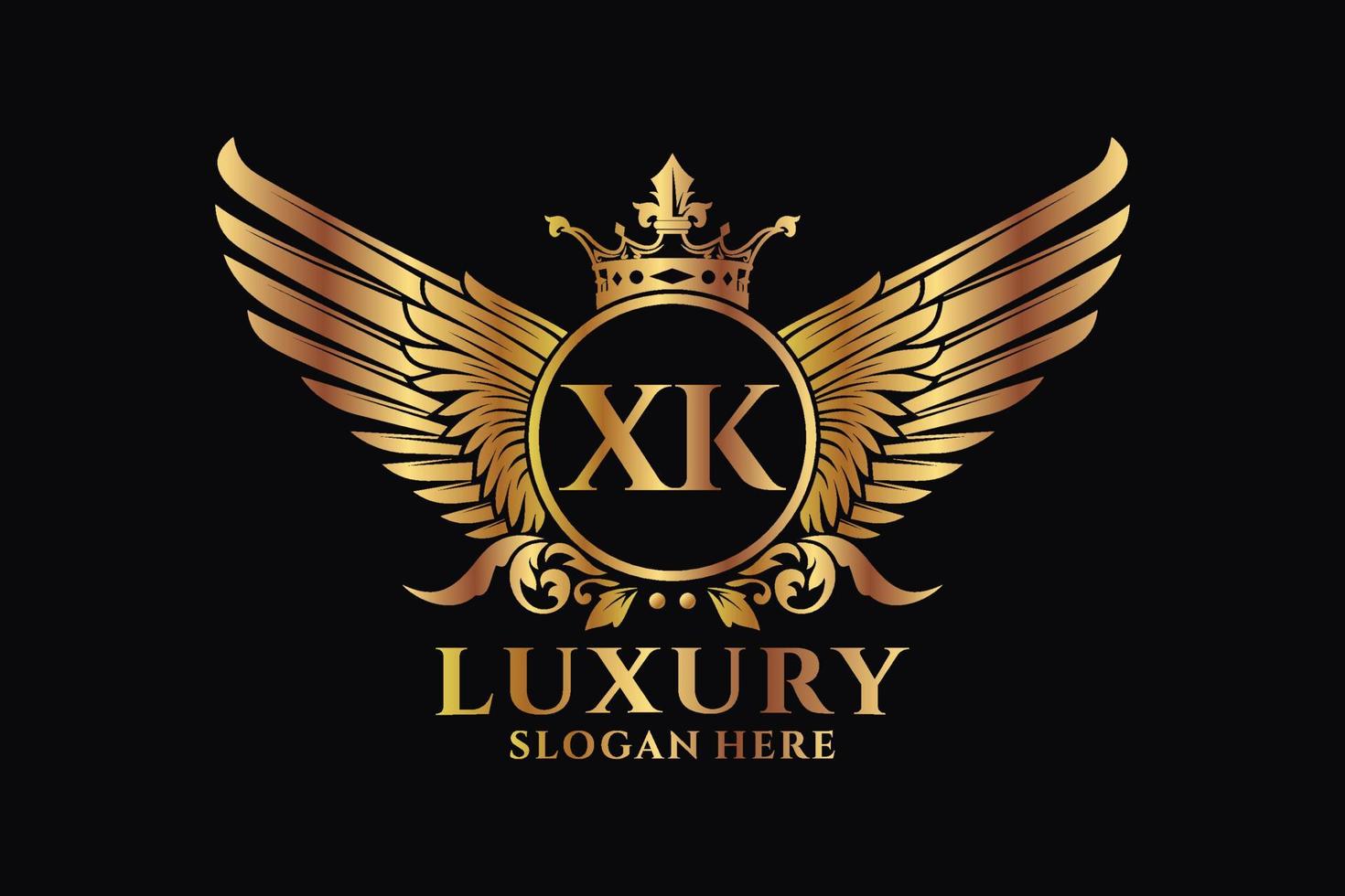 luxe Koninklijk vleugel brief xk kam goud kleur logo vector, zege logo, kam logo, vleugel logo, vector logo sjabloon.