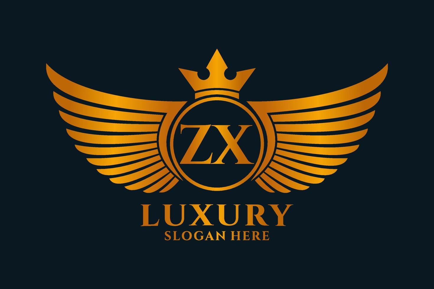 luxe Koninklijk vleugel brief zx kam goud kleur logo vector, zege logo, kam logo, vleugel logo, vector logo sjabloon.