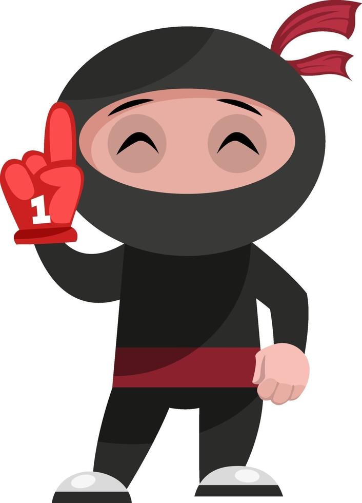 Ninja met rood handschoen, illustratie, vector Aan wit achtergrond.