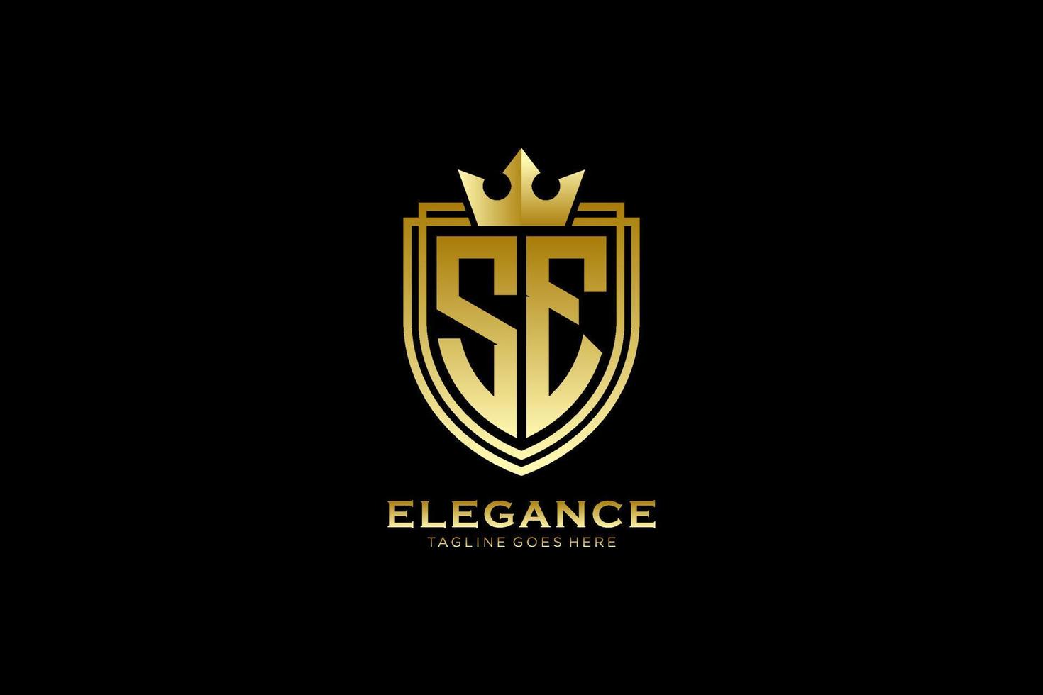 eerste se elegant luxe monogram logo of insigne sjabloon met scrollt en Koninklijk kroon - perfect voor luxueus branding projecten vector