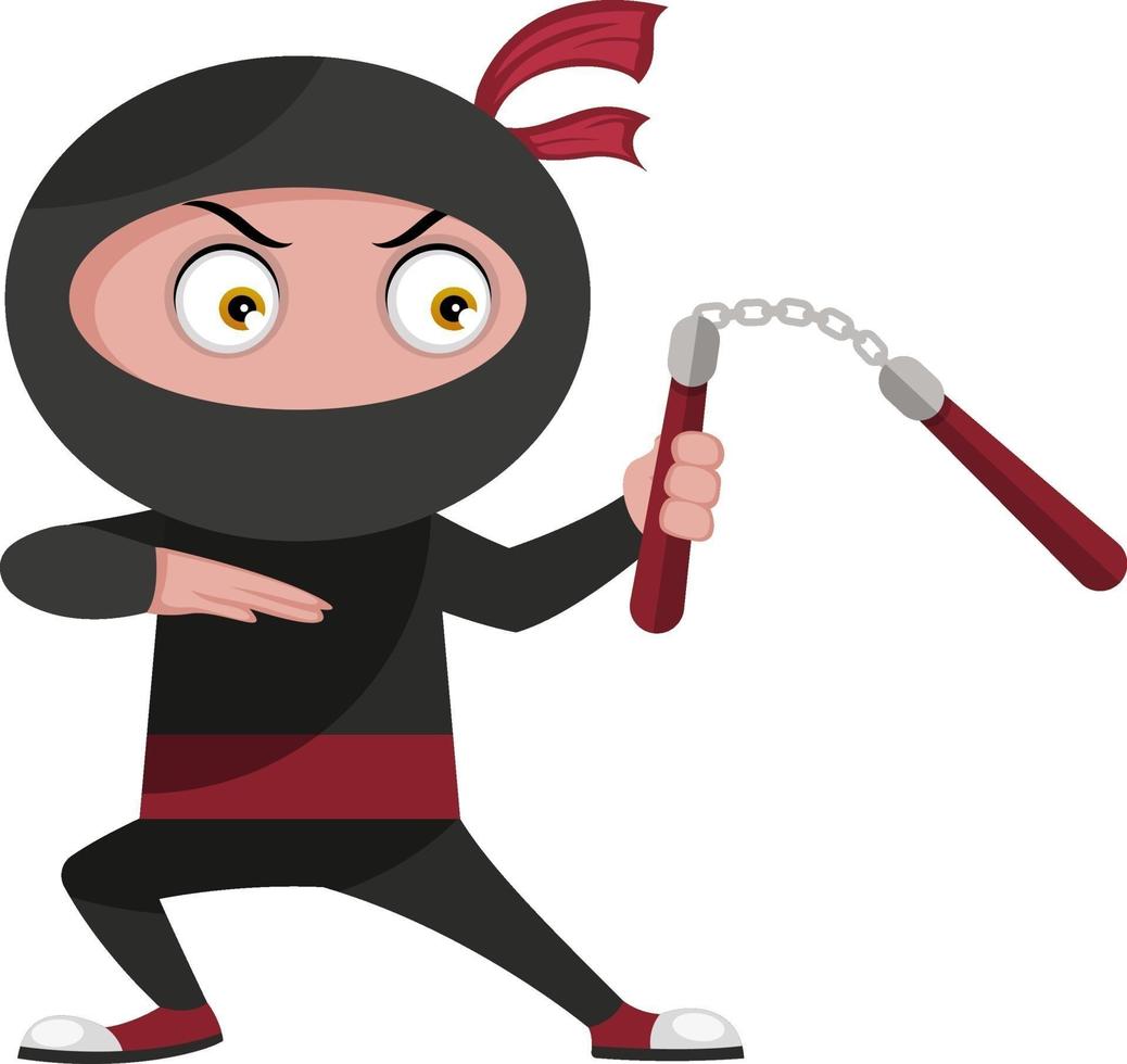Ninja met wapen, illustratie, vector Aan wit achtergrond.