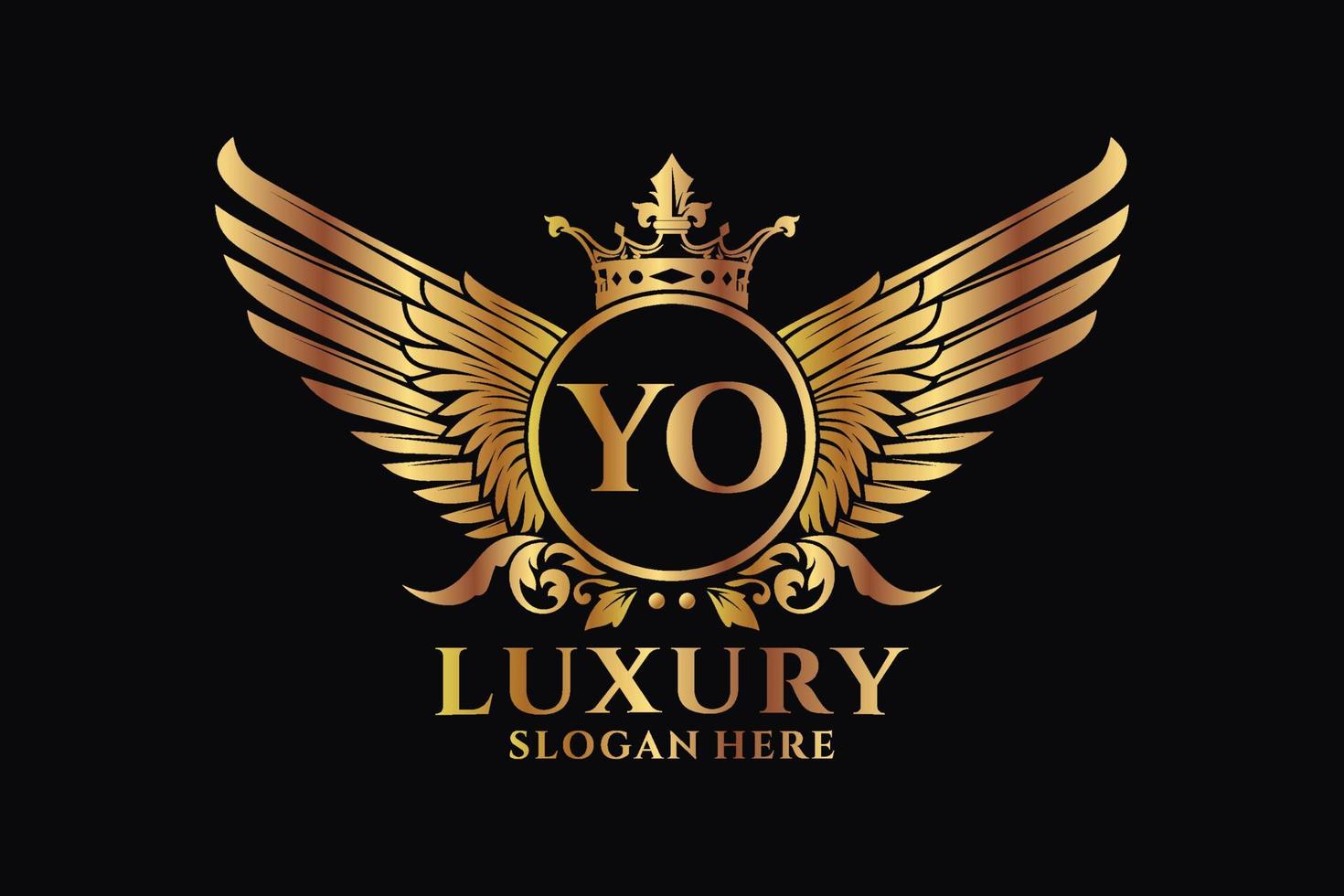 luxe Koninklijk vleugel brief yo kam goud kleur logo vector, zege logo, kam logo, vleugel logo, vector logo sjabloon.