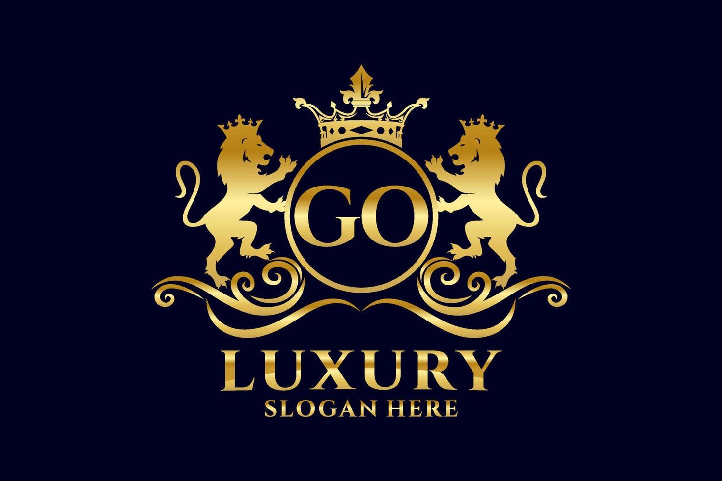 eerste Gaan brief leeuw Koninklijk luxe logo sjabloon in vector kunst voor luxueus branding projecten en andere vector illustratie.