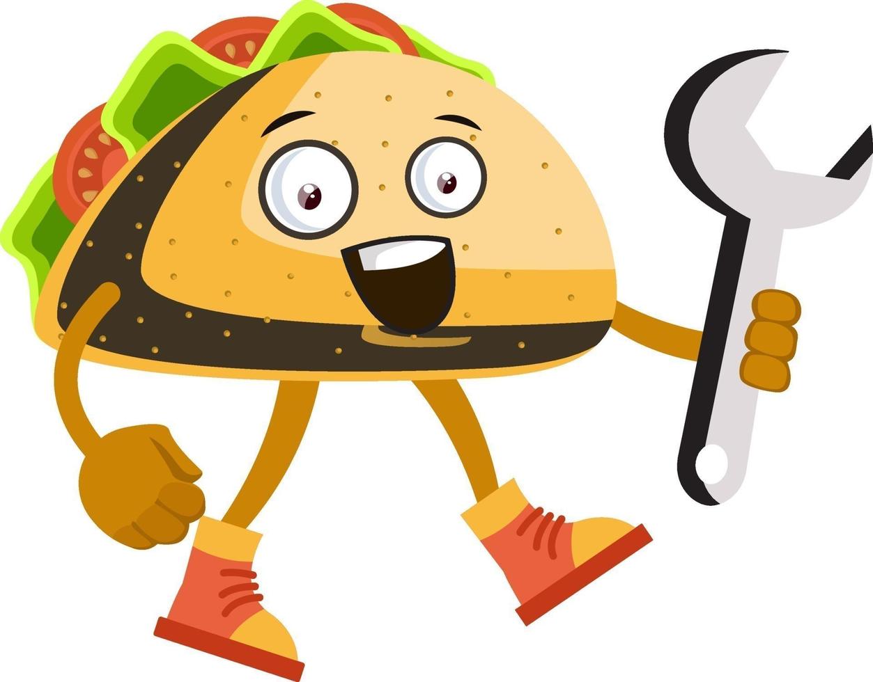 taco met groot moersleutel, illustratie, vector Aan wit achtergrond.