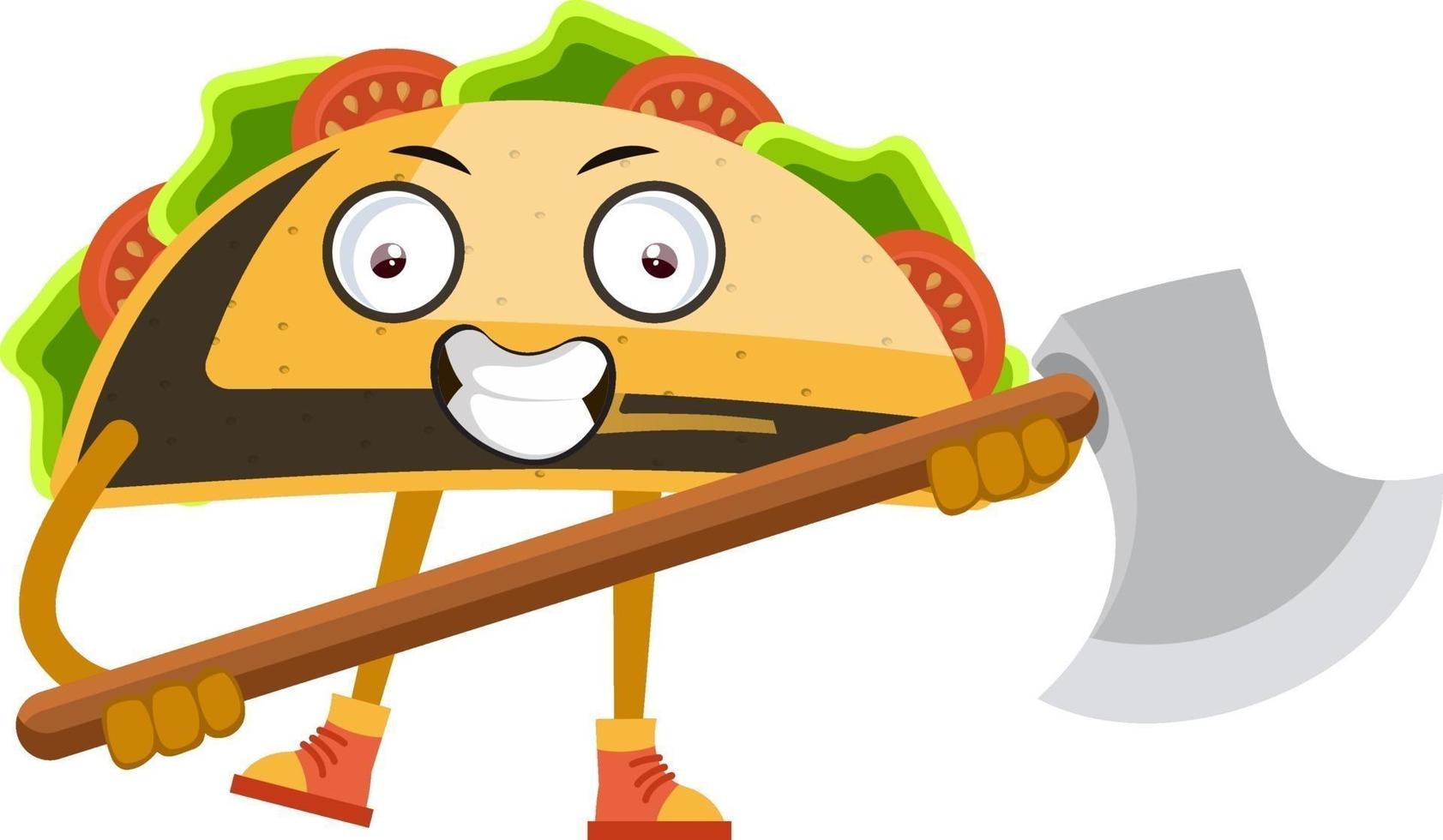 taco Holding groot bijl, illustratie, vector Aan wit achtergrond.