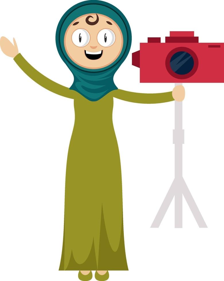 vrouw met camera, illustratie, vector Aan wit achtergrond.